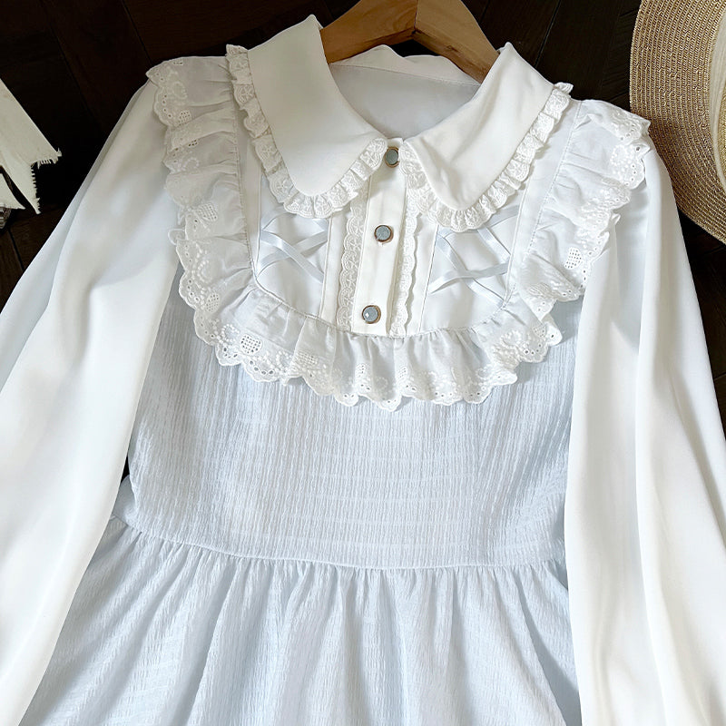 Elegant Dress Blue White Long-sleeved Dress Daily Wear 42241:733436
