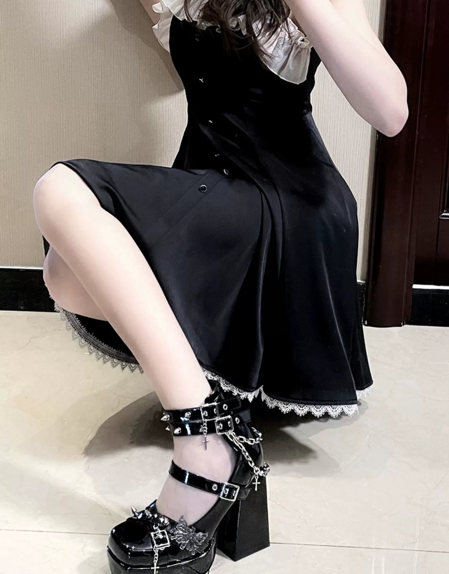 Lolita Shoes Black White Platform High Heels Shoes 29708:368642