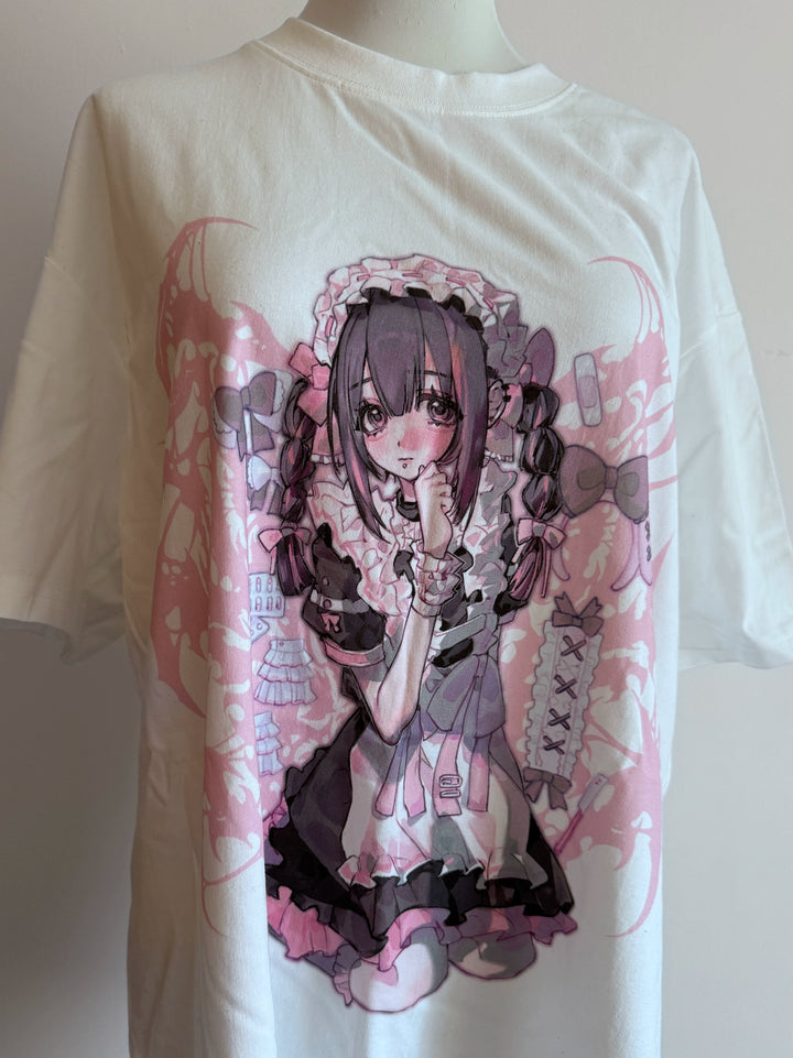 Cotton Jirai Kei Oversized T-shirt With Anime Girl Prints (White) 43061:764135