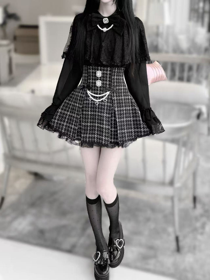 Princess-sleeved Jirai Kei Blouse with Built-in Lace Cape 42543:744679