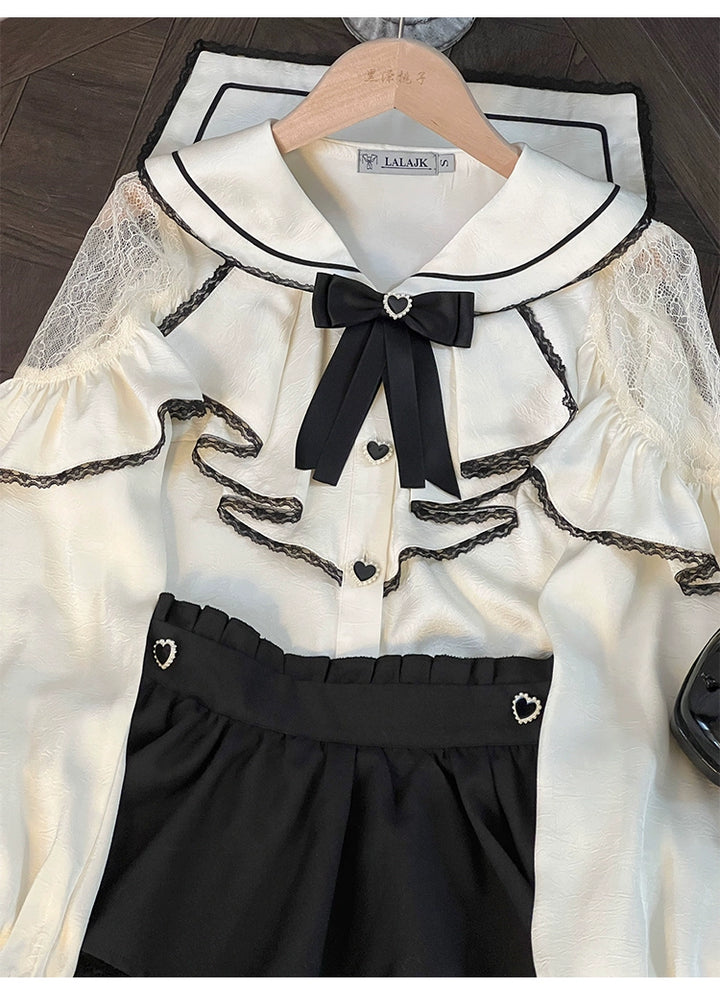 Jirai Kei Sailor Collar Blouse + Tiered Ruffles Skirt 38158:644090