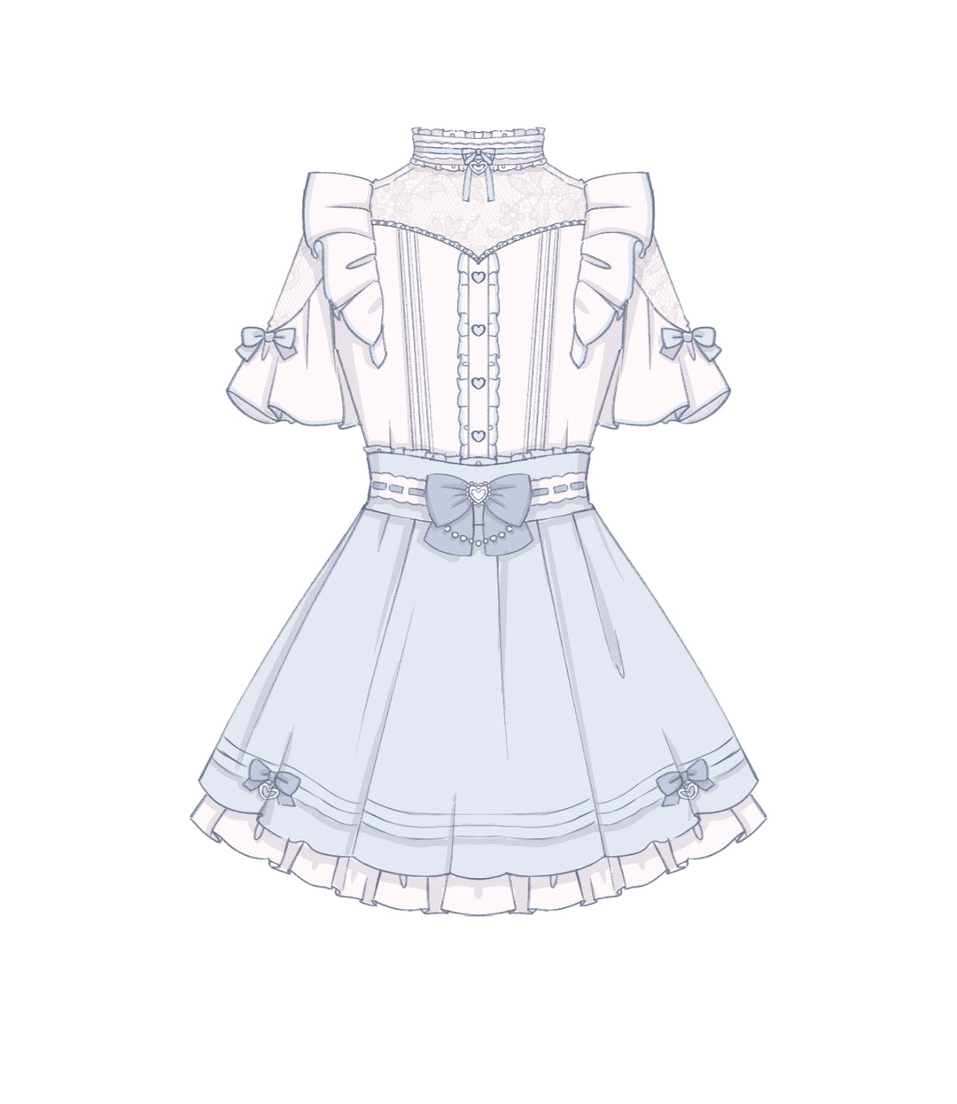 Lace Shoulder Jirai Kei Blouse + High Waist Skirt, Cross Pendant (2XL 3XL L M S XL XS) 35596:538218