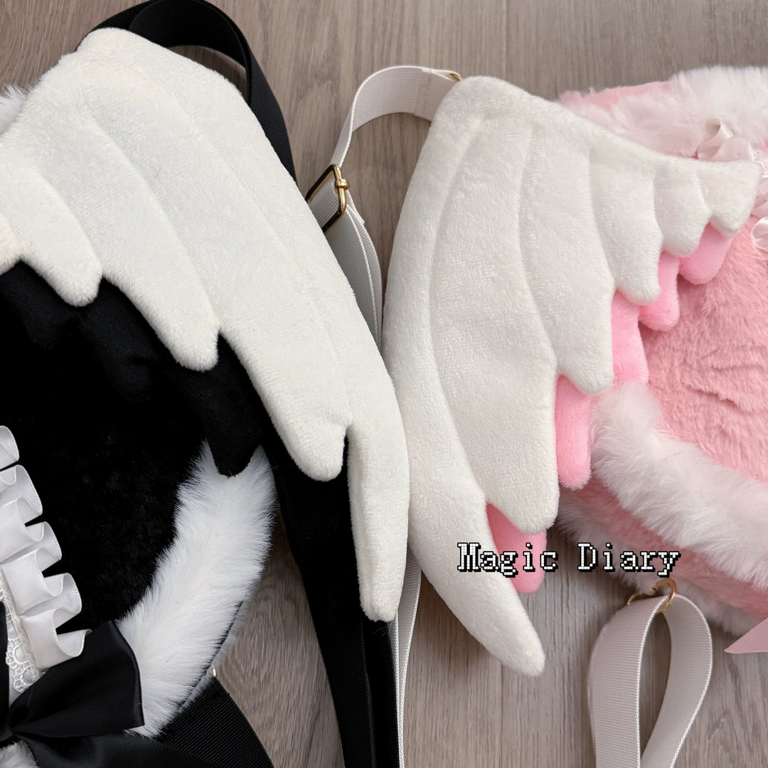 Black & Pink Jirai Kei Plush Bag with Angel Wings 43029:762397