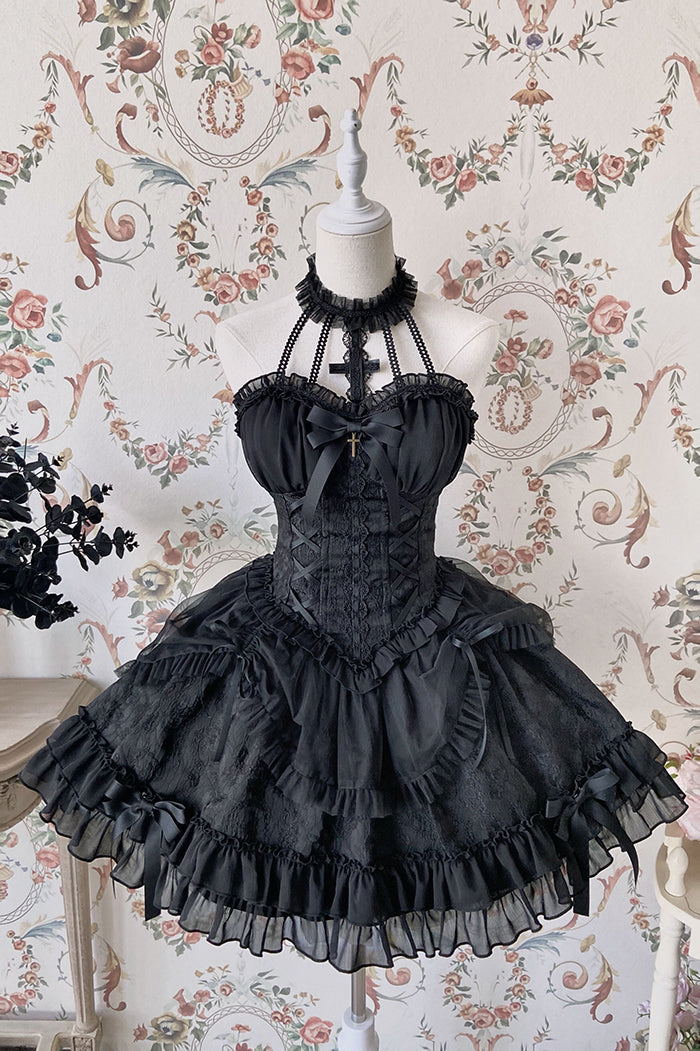 Gothic Lolita Dress Cross-Hime Halterneck Lolita Jumper Dress L / pink Gothic Lolita Dress Cross-Hime Halterneck Lolita Jumper Dress L / pink