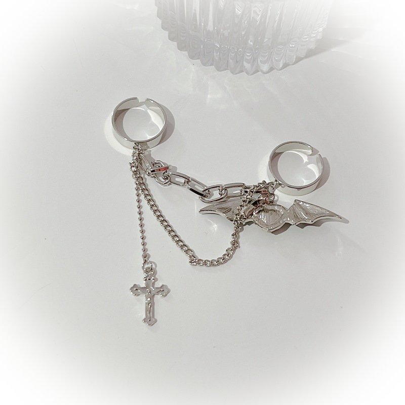 Jirai Kei Earrings Y2K Ring Black Gothic Devil Cross Chain Jewelry 42685:749367