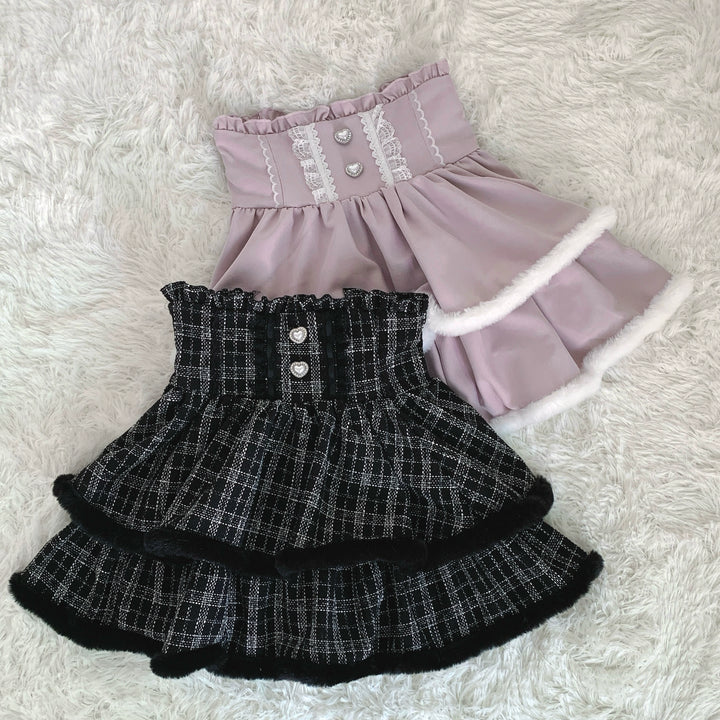 Jirai Kei Skirt Winter Tiered Puffy Skirt with Plush Trim 41308:693966