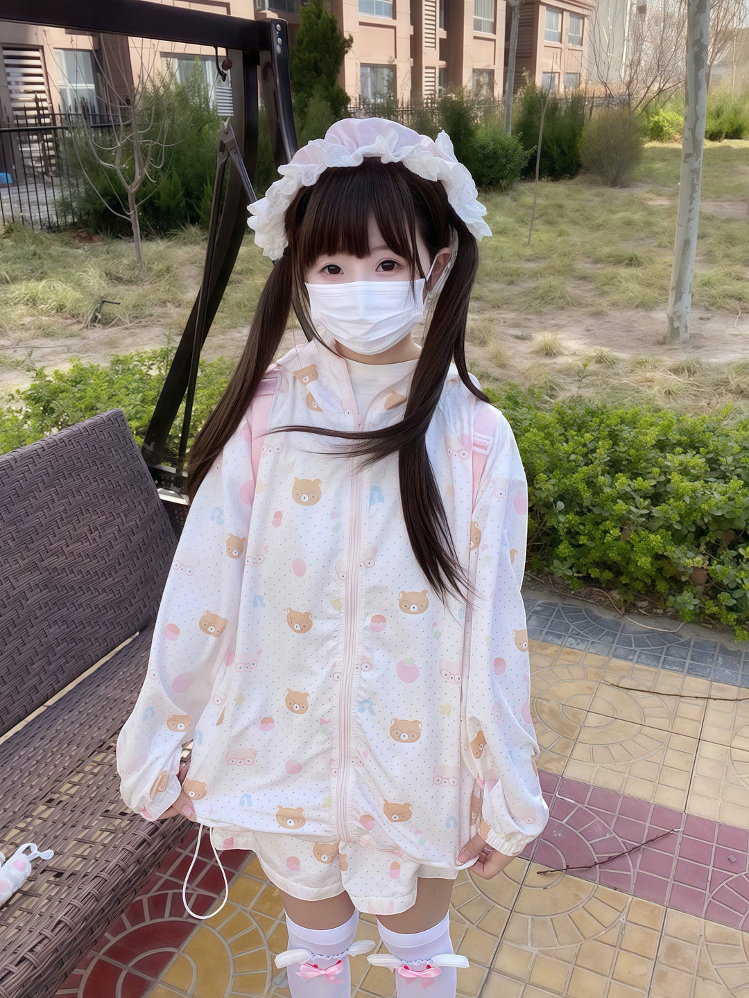 Kawaii Hooded Sunscreen Jacket with Cat Ears & Animal Prints 42905:759078