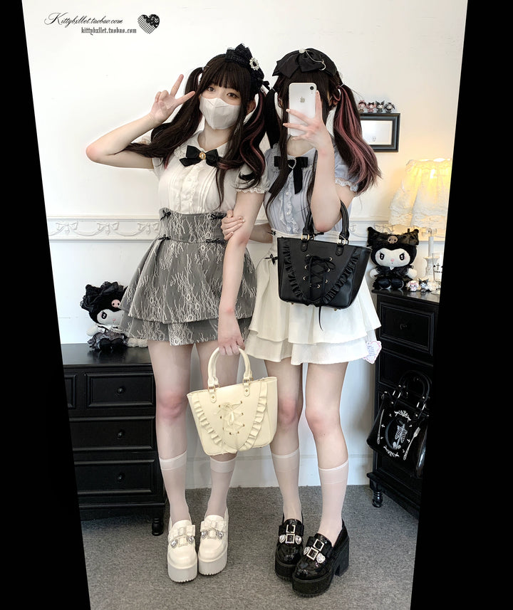 Puffy-Sleeved Jirai Kei Shirt, Peter-Pan Collar/Natural Cut 43107:765883