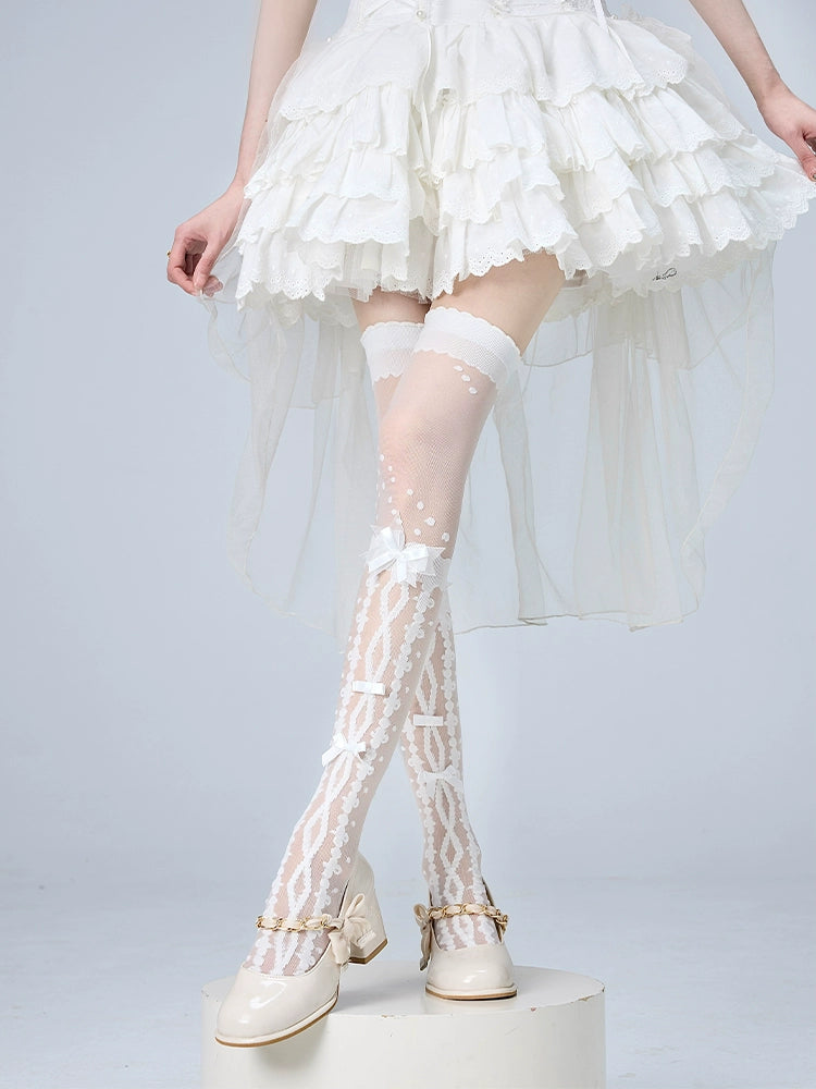 Lolita Socks Over-the-Knee Stockings Bow Print Lace Socks 36536:541232 36536:541232