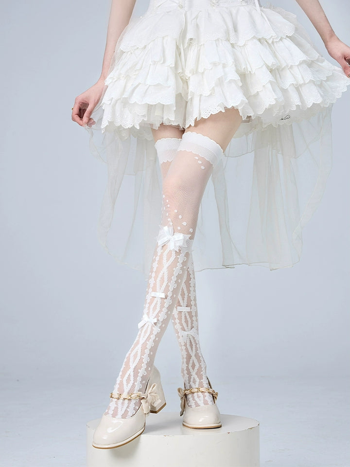Lolita Socks Over-the-Knee Stockings Bow Print Lace Socks 36536:541232 36536:541232