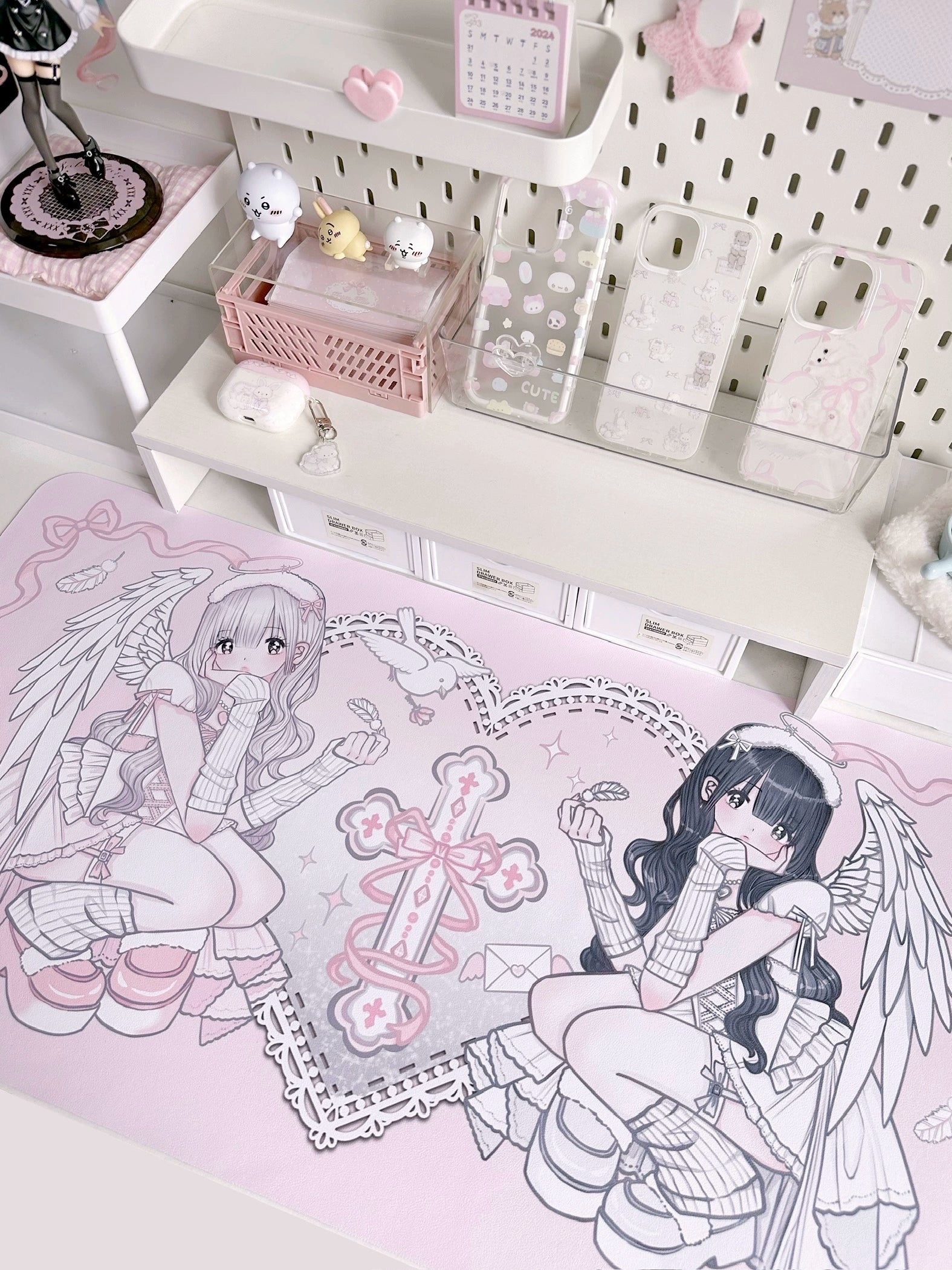 gidle 中国 上海 makestar 10.0 ラキドロ 15枚セット Jirai Kei Desk Pad Pink Angel Girl Mouse Pad For Photography