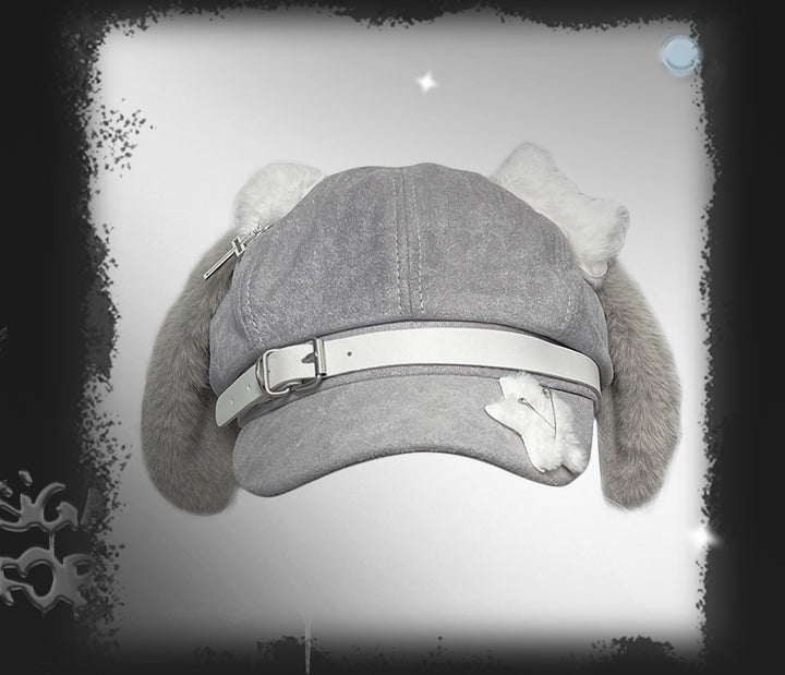 Yami Kawaii Grey Beret with Dog Ears and Bone Plush Accent 42644:747781