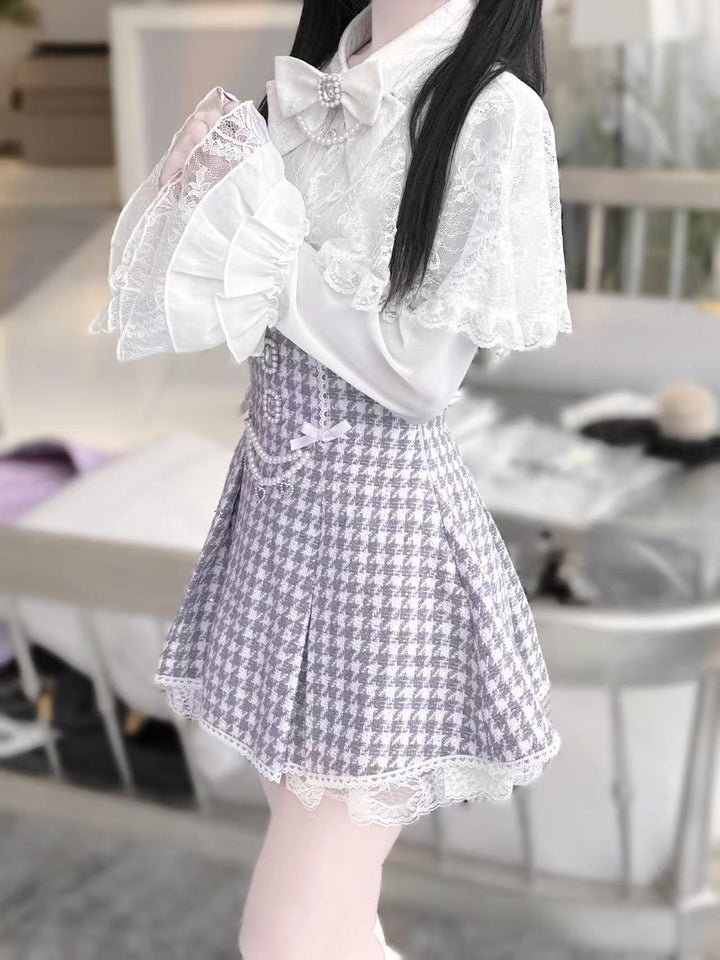 Princess-sleeved Jirai Kei Blouse with Built-in Lace Cape 42543:744689