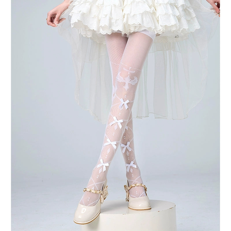 Lolita Socks Over-the-Knee Stockings Bow Print Lace Socks (F) 36536:541234 (F) 36536:541234