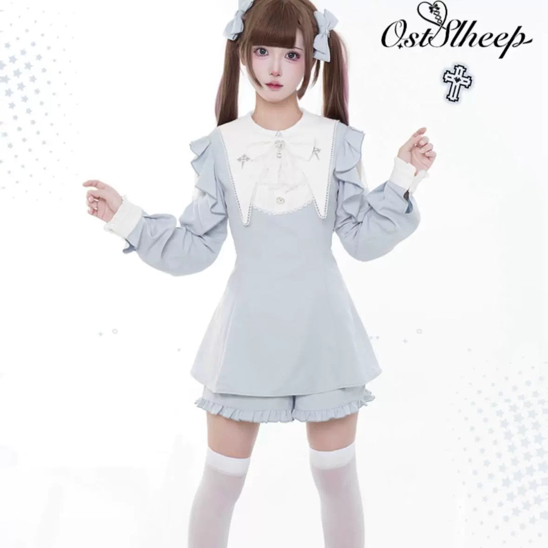 Jirai Kei Dress Puritan Collar Angel Wing Long-sleeved Dress (L M S XL) 39868:643208