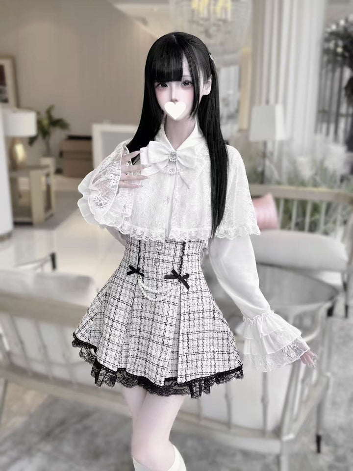 Princess-sleeved Jirai Kei Blouse with Built-in Lace Cape 42543:744688
