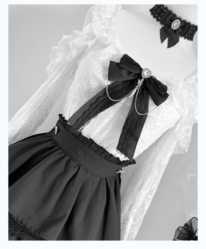 Lightweight Lace Jirai Kei Blouse With Lining & Tiered Skirt 43298:772872