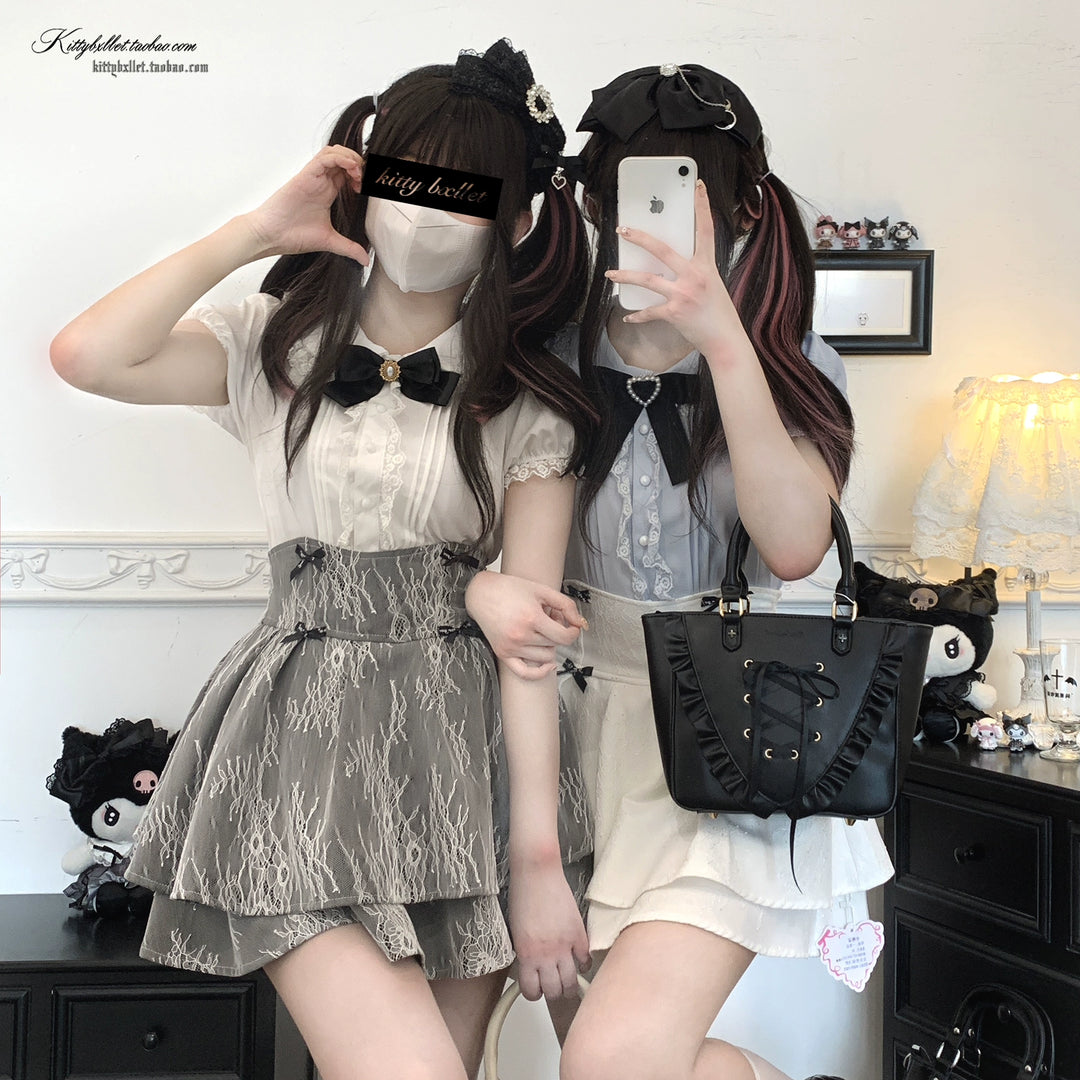 Puffy-Sleeved Jirai Kei Shirt, Peter-Pan Collar/Natural Cut 43107:765889