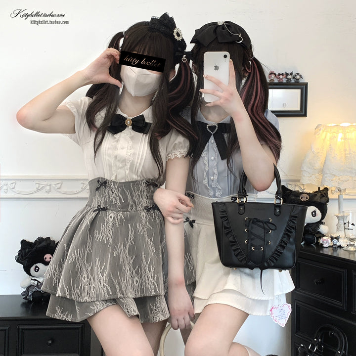 Puffy-Sleeved Jirai Kei Shirt, Peter-Pan Collar/Natural Cut 43107:765889