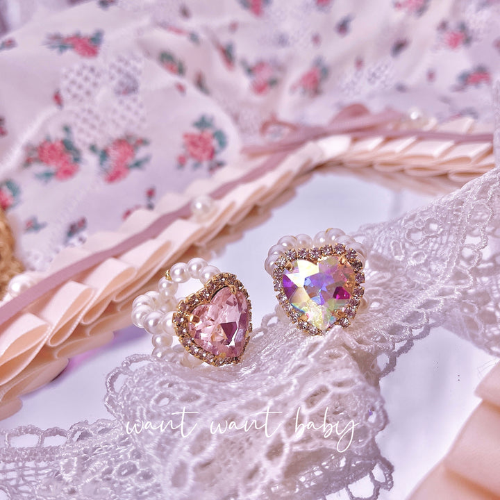 Jirai Kei Rings Shiny Rhinestone Pearl Handmade Ring 38882:613274