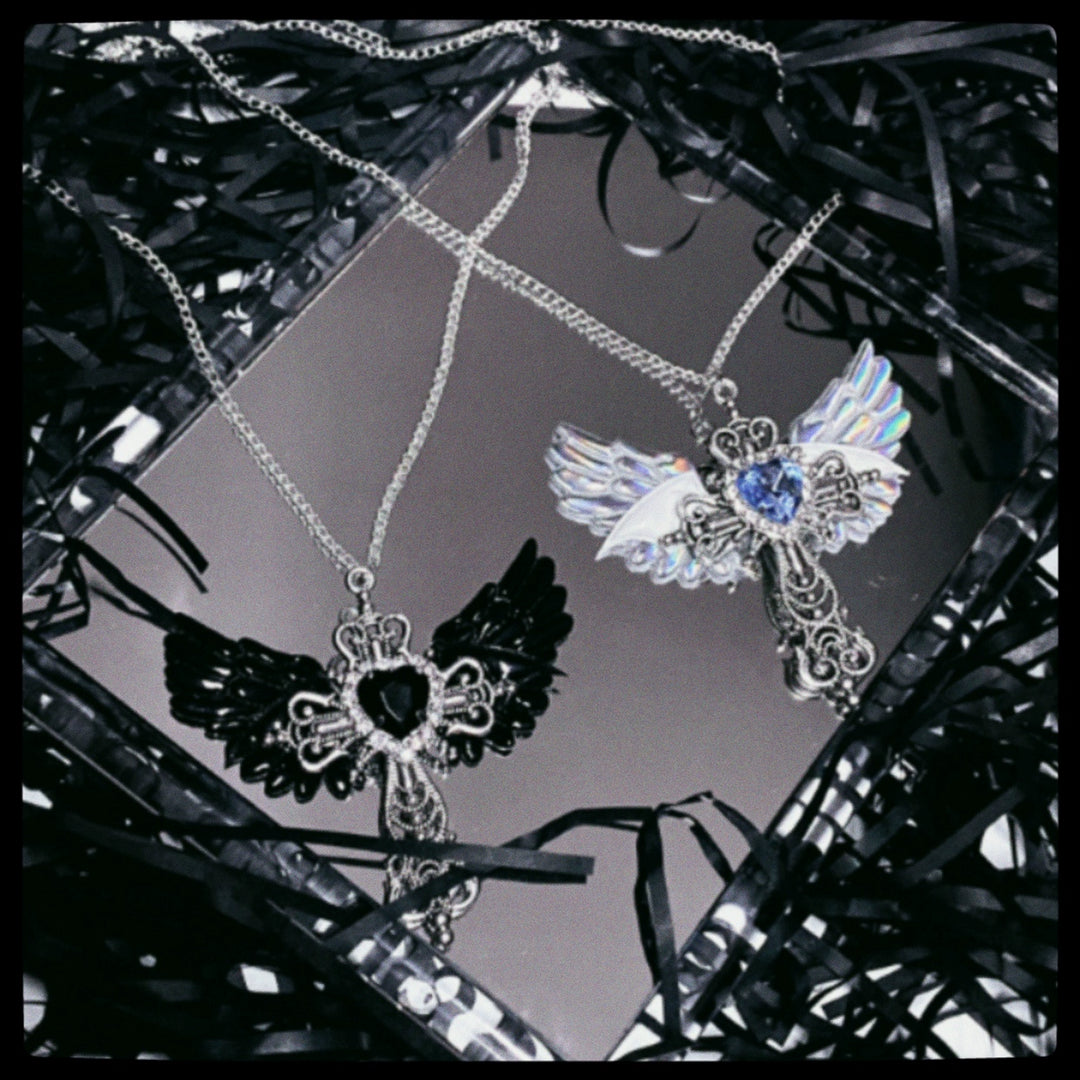 Y2K Jirai Kei Necklace Angel Cross Sweater Chain (blue) 29316:356132