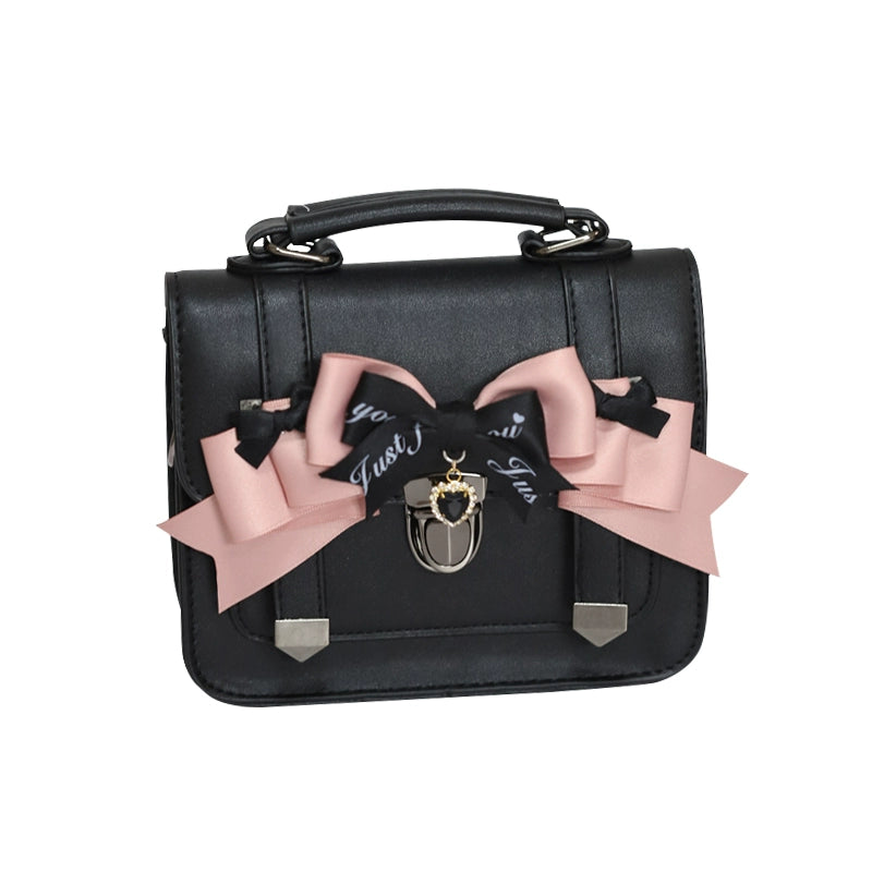 Black Jirai Kei Bag JK Uniforms Bag With Bow And Rhinestone 22512:334152