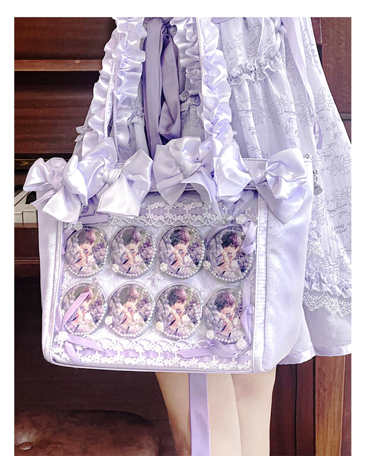 Elegant Satin Ita Bag, Rose-Inspired Ribbon & Clear Window 43230:773266