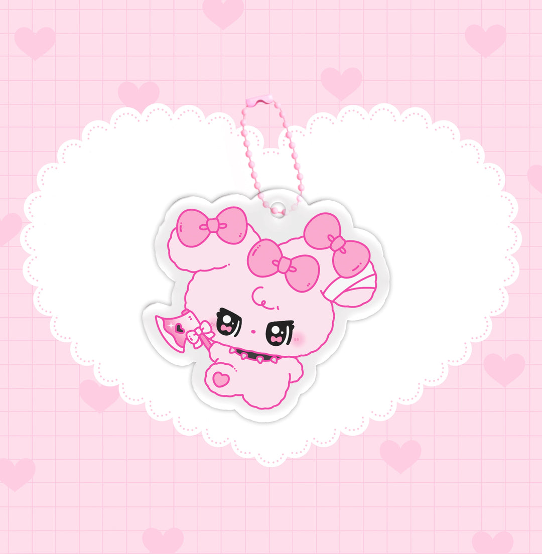 Kawaii Pink Bunny/Puppy Plush Pendant + Acrylic Keychain 43028:762388