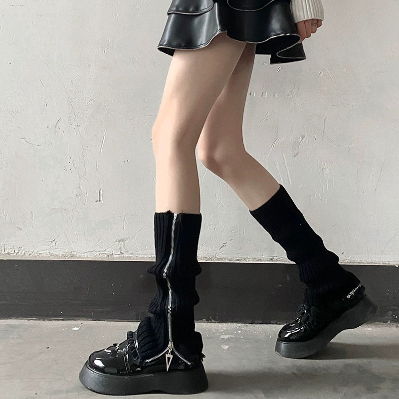 JK Leg Warmmers Versatile Women's Knitted Zipper Leg Covers 28974:358776 28974:358776