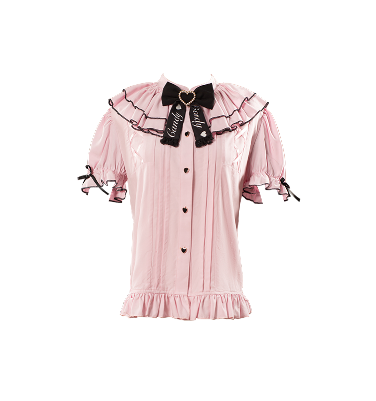 Pink Jirai Kei Short-sleeved Blouse, Puffy Sleeves 22780:778870