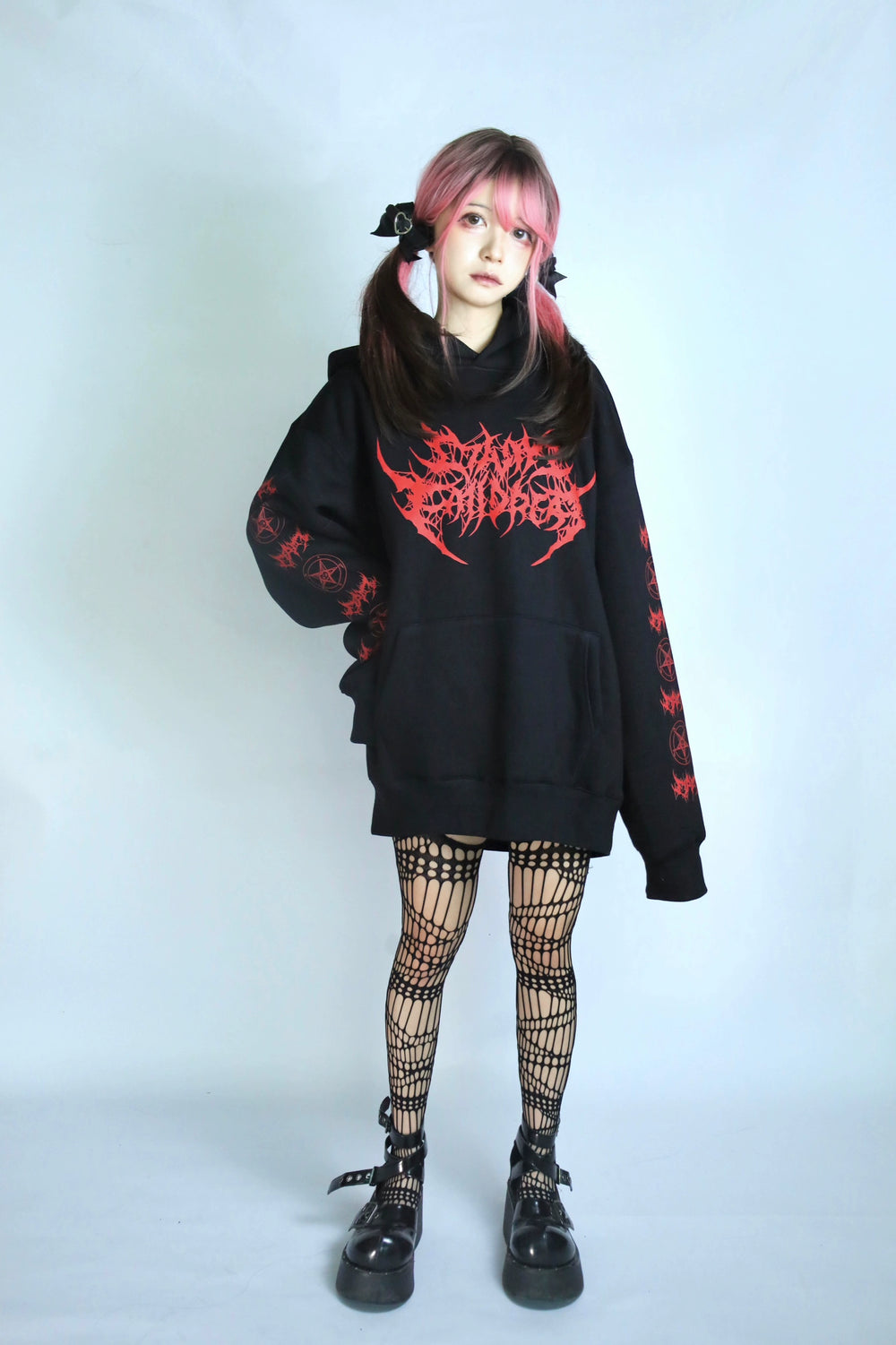 Jirai Kei Hoodie Gothic Punk Black Fleece Sweatshirt 32946:440890