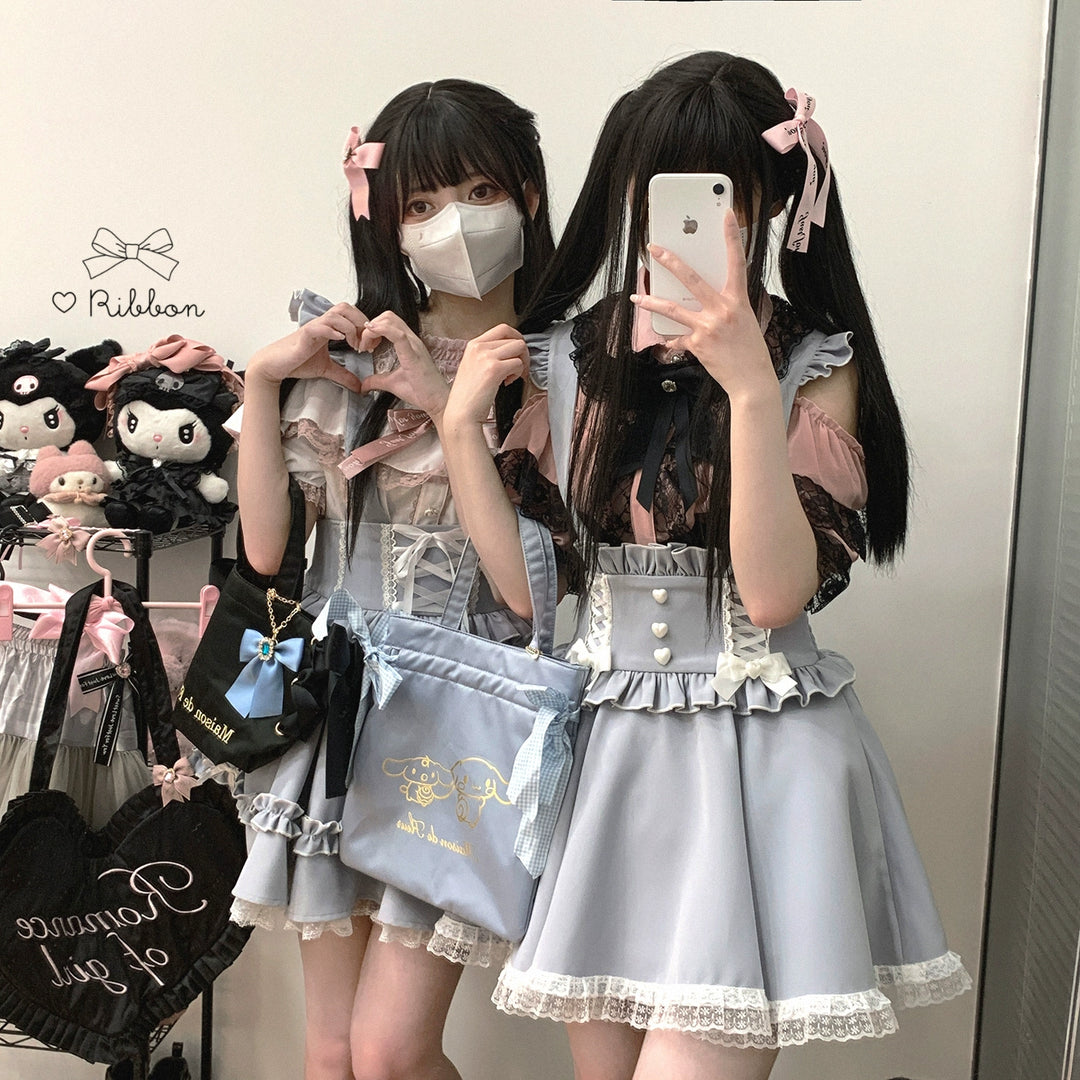 Jirai Kei Suspender Skirt Ruffled Lace Strap Salopette 35372:544118 35372:544118