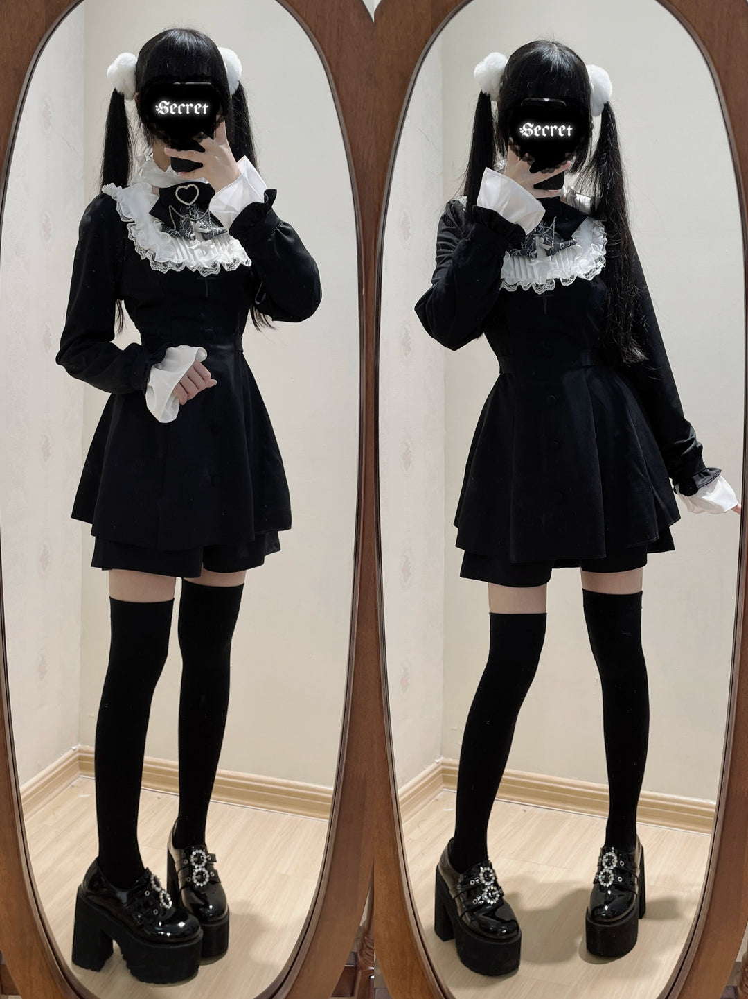 Jirai Kei Set Up Lace Embroidered Waist-cinching Dress 33722:474158