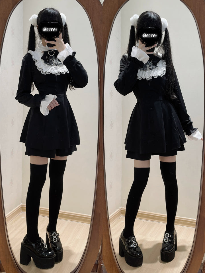 Jirai Kei Set Up Lace Embroidered Waist-cinching Dress 33722:474158