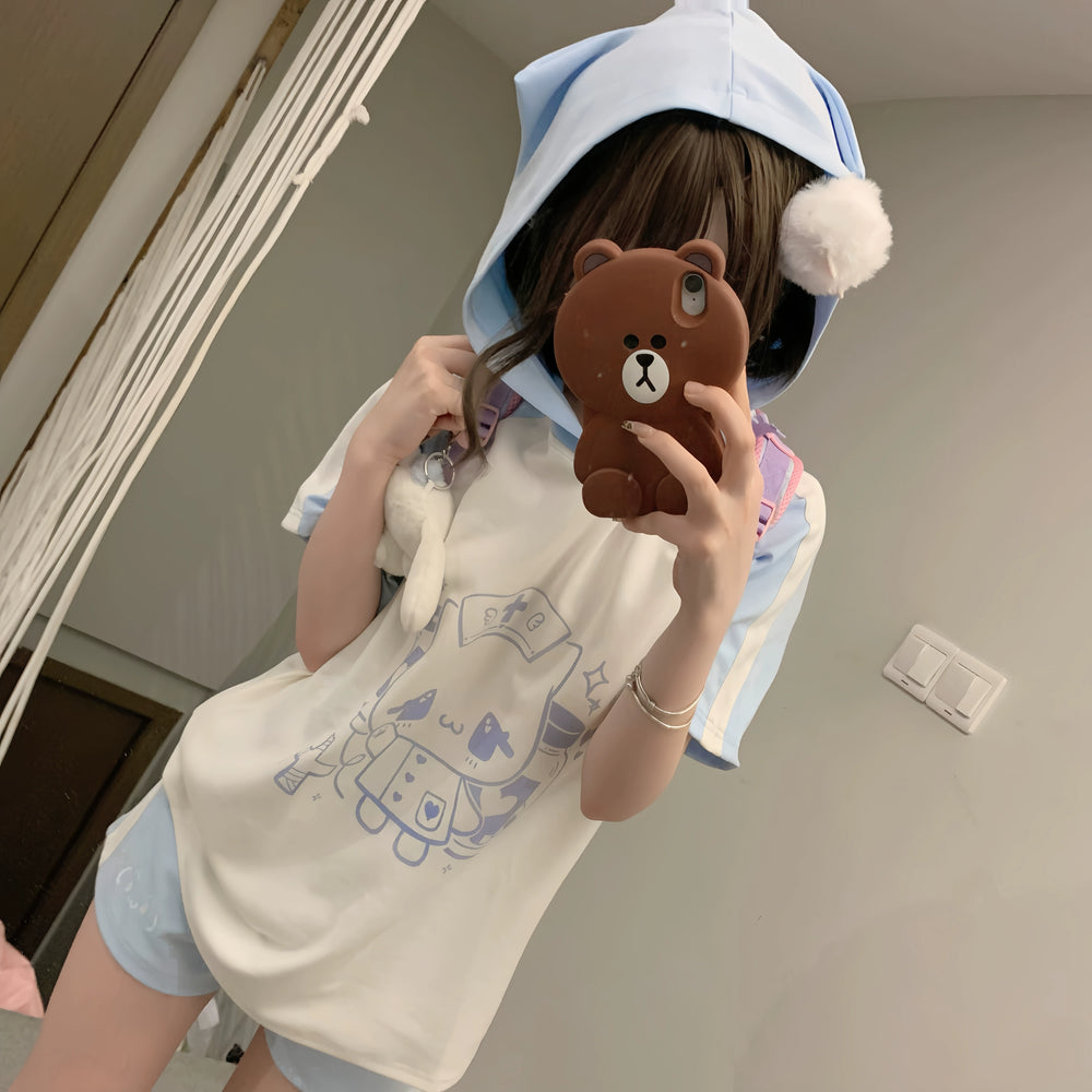 Tenshi Kaiwai Medical Cat Ear Short Sleeve Shirt And Shorts 38002:579578