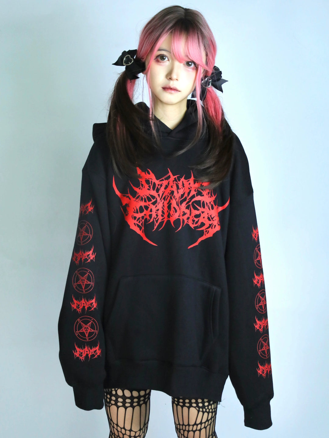 Jirai Kei Hoodie Gothic Punk Black Fleece Sweatshirt (Black) 32946:440866