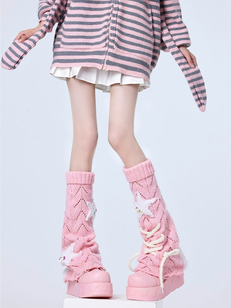 Tenshi Kaiwai Knit Leg Sleeves Y2K Stacked Socks Multicolor 38250:582378