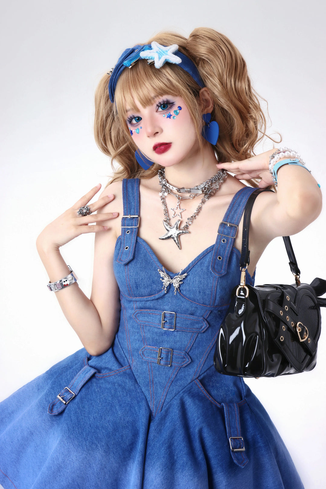 Y2K Gyaru Accessory Pink White Blue KC Sleeves Choker 22674:338970
