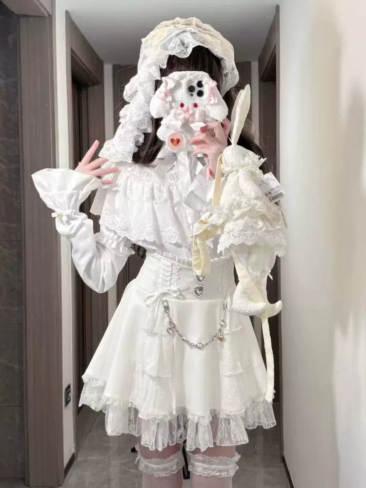 Jirai Kei Blouse with Layered Lace Cape & Detachable Sleeve (L M S XL) 42860:755747