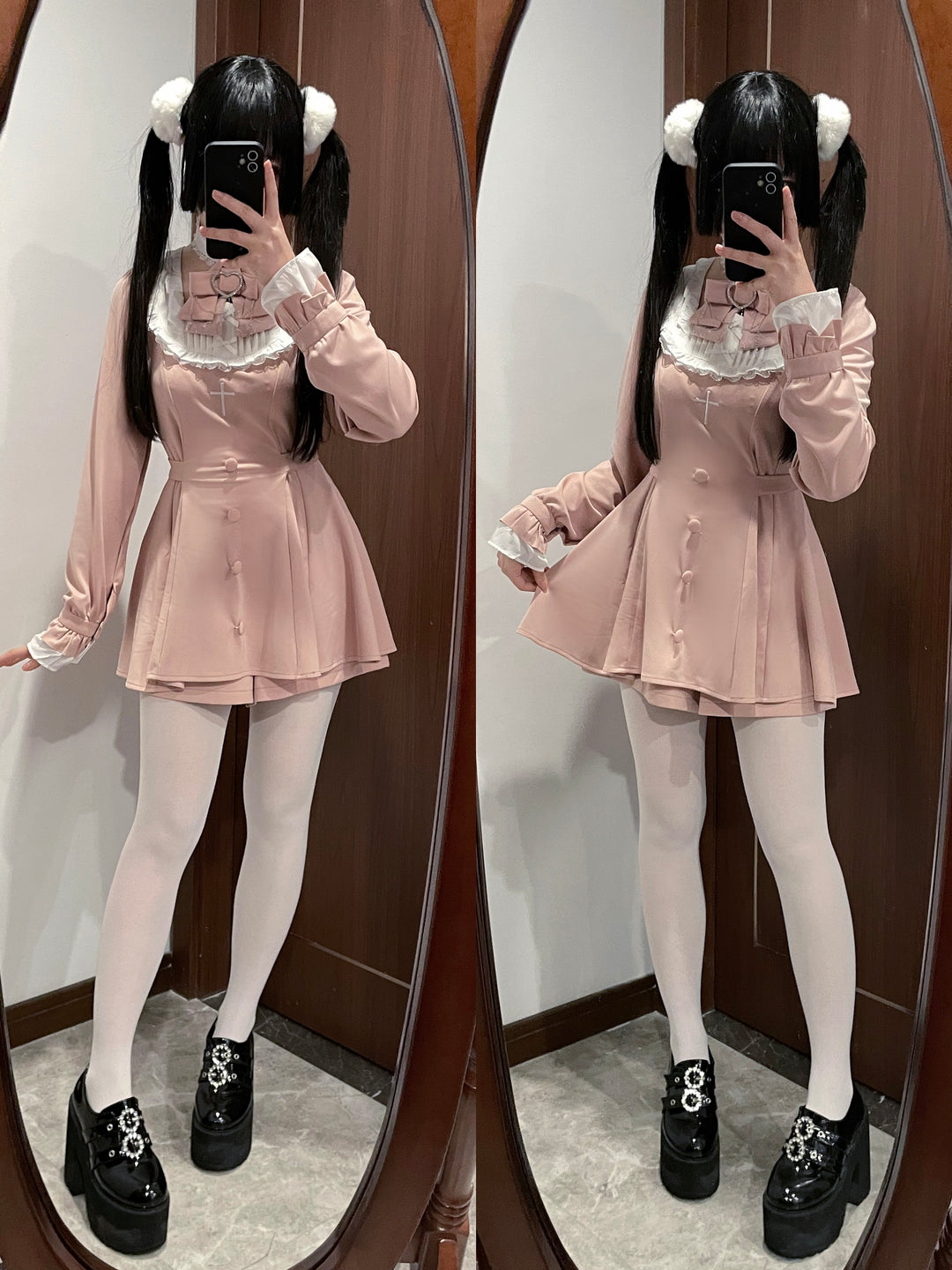Jirai Kei Set Up Lace Embroidered Waist-cinching Dress 33722:474130