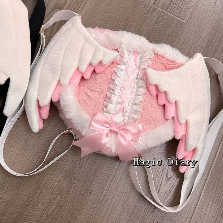 Black & Pink Jirai Kei Plush Bag with Angel Wings 43029:762405