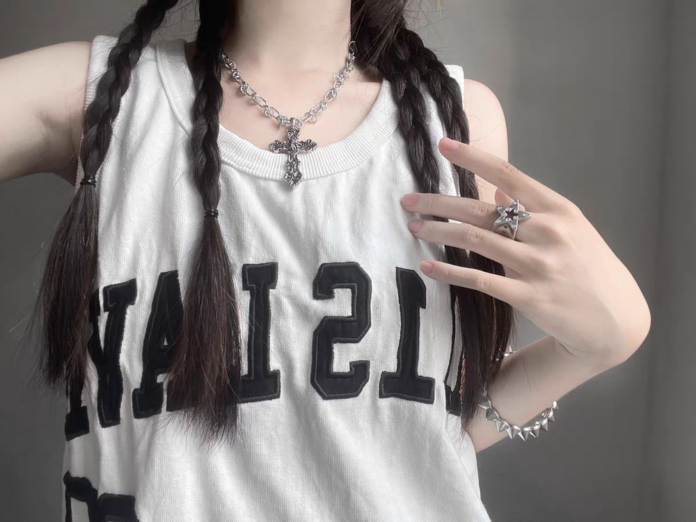 Y2K Necklace Gothic Punk Jewelry Cross Pendant Alloy Chain 42683:749500