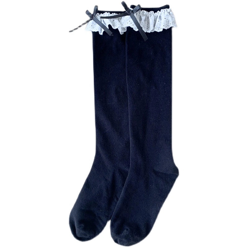 Cotton Sweet Lolita Socks Wth Lace And Bow Detail 22792:339628