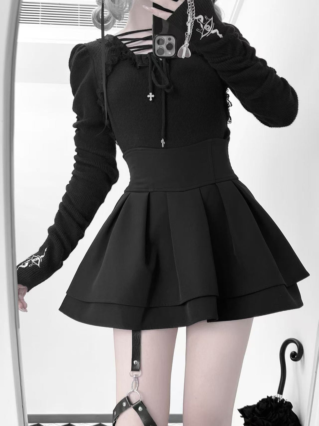 Jirai Kei Sweater with Crossed Straps & Snake Embroidery 42781:752928
