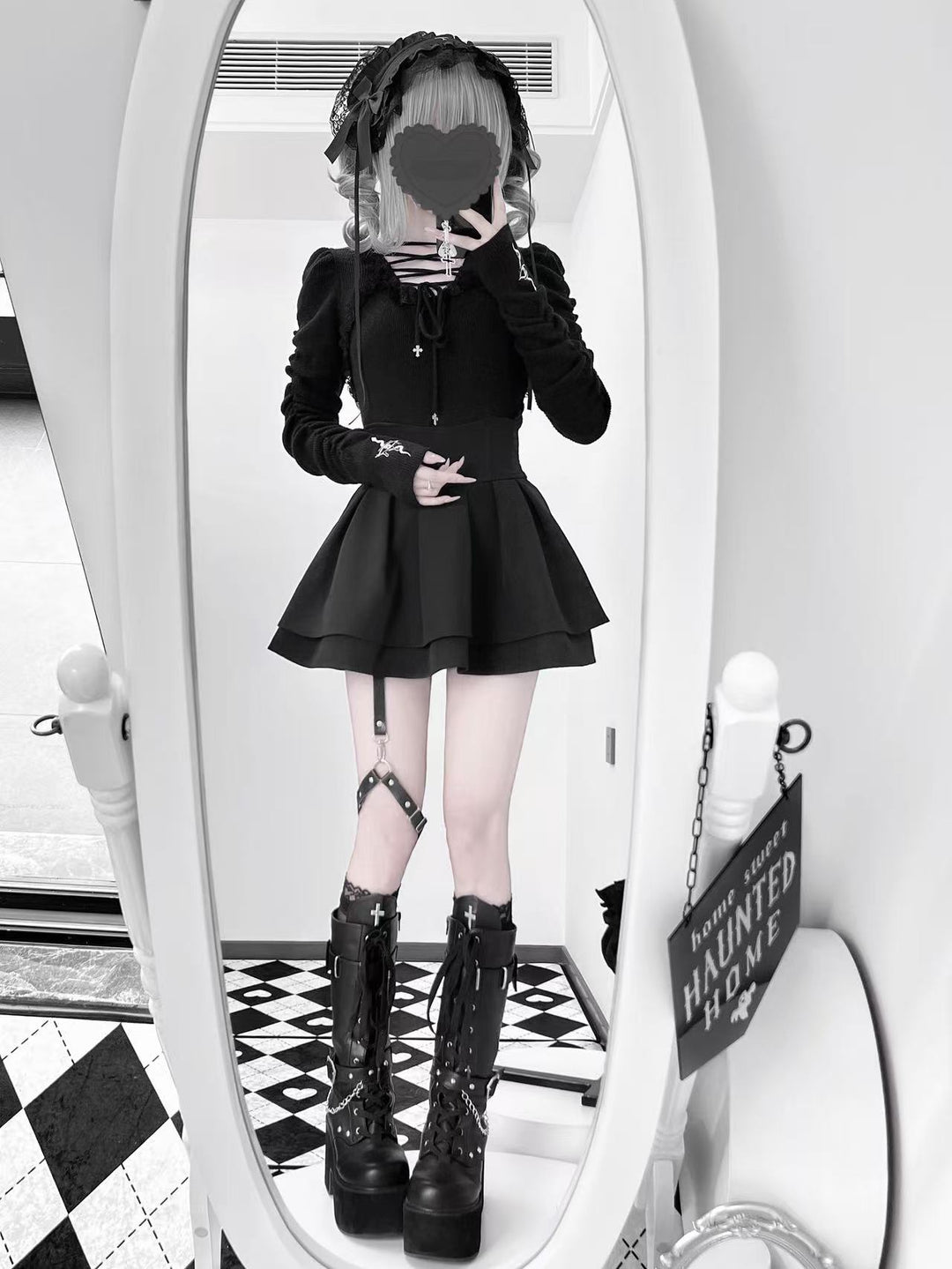 Jirai Kei Sweater with Crossed Straps & Snake Embroidery 42781:752915
