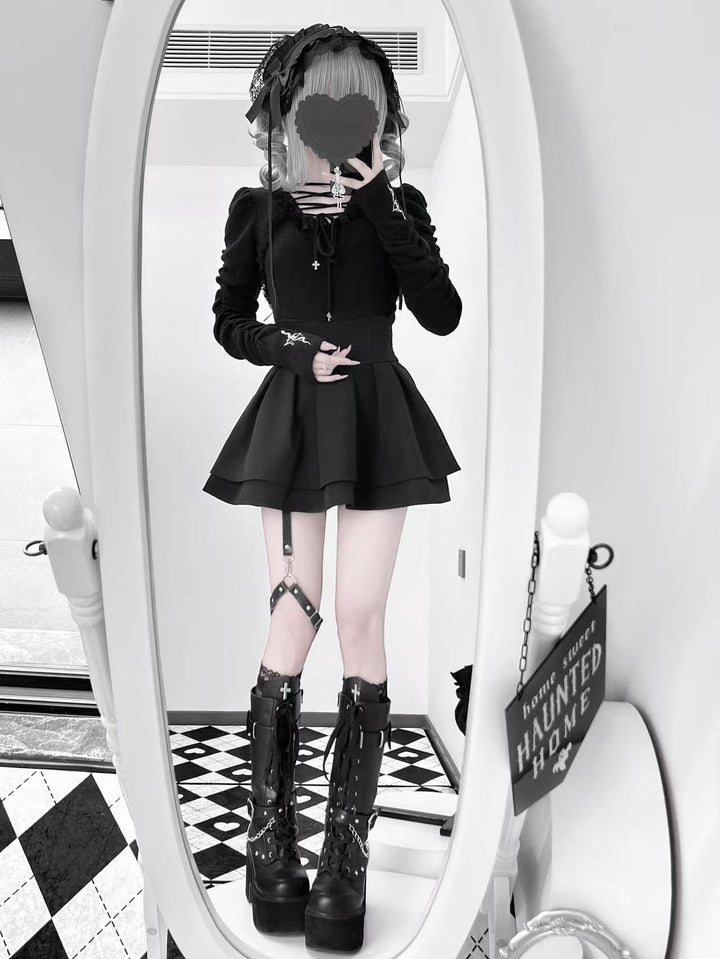 Jirai Kei Sweater with Crossed Straps & Snake Embroidery 42781:752915