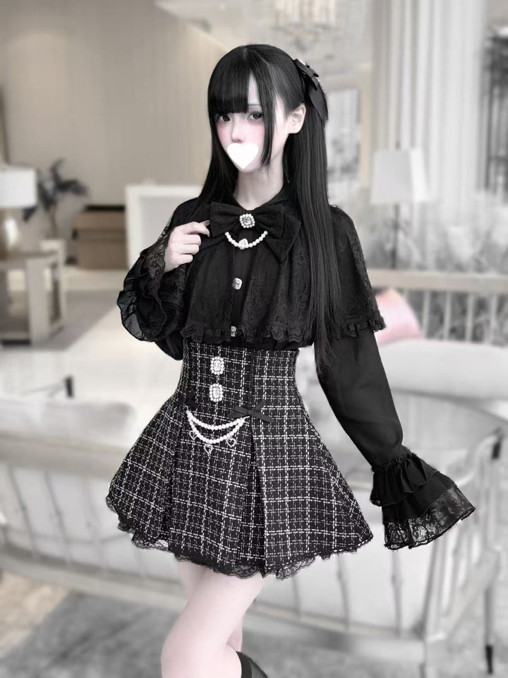 Princess-sleeved Jirai Kei Blouse with Built-in Lace Cape 42543:744684