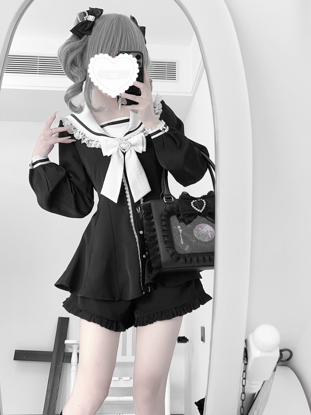 Jirai Kei Dress & Shorts, Bunny-Ear Sailor Collar (L M S XL) 43440:776922