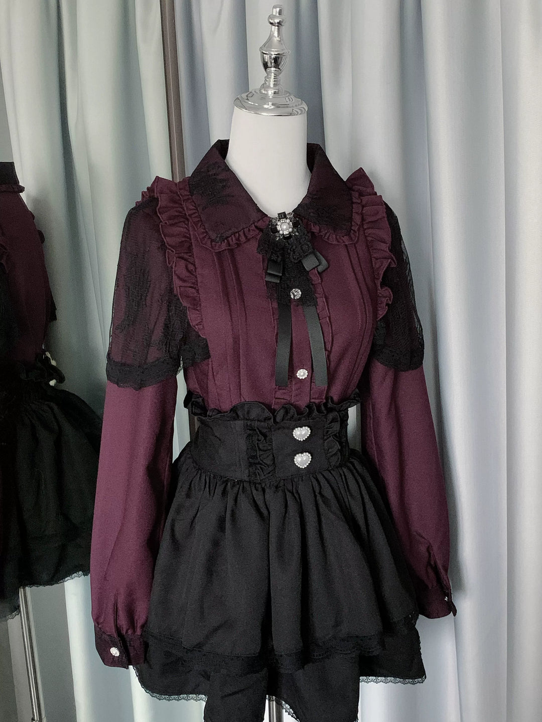 Jirai Kei Skirt Set Long Sleeve Lace Blouse And Skirt Set (L M S XL) 41034:685826