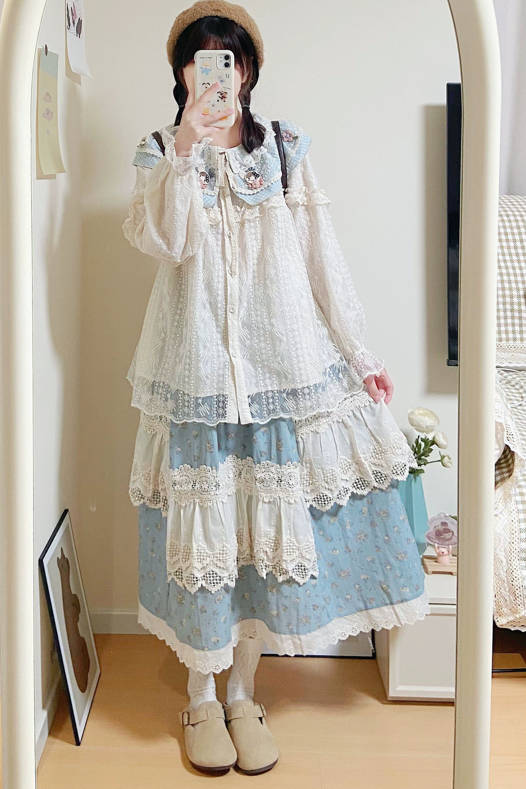 Mori Kei Skirt Cottagecore Floral Skirt Lace Patchwork Dress 39256:619458